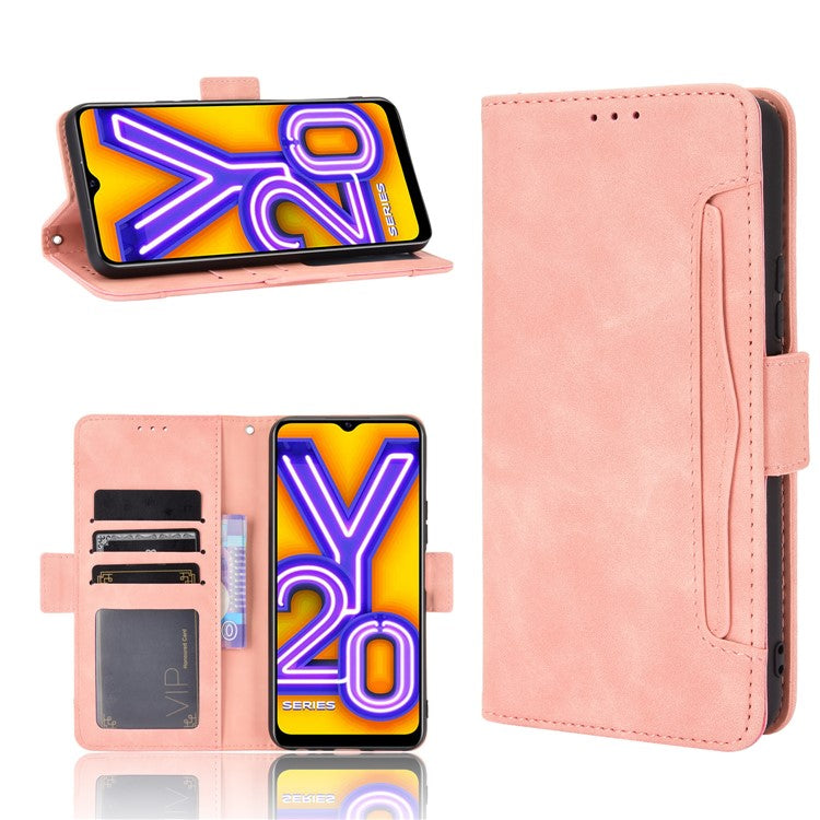 Leather Wallet Phone Cover Shell with Multiple Card-Carrying Slots for Vivo Y20 2020/Y20i - Rose Gold