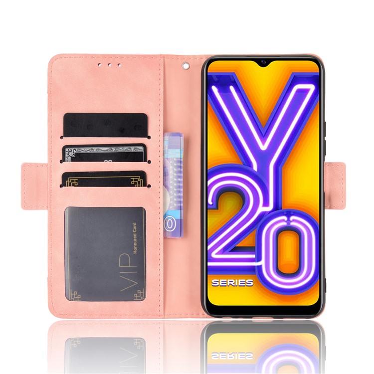 Leather Wallet Phone Cover Shell with Multiple Card-Carrying Slots for Vivo Y20 2020/Y20i - Rose Gold