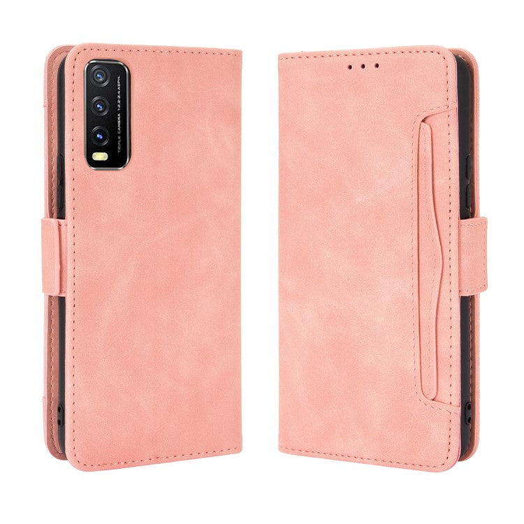 Leather Wallet Phone Cover Shell with Multiple Card-Carrying Slots for Vivo Y20 2020/Y20i - Rose Gold