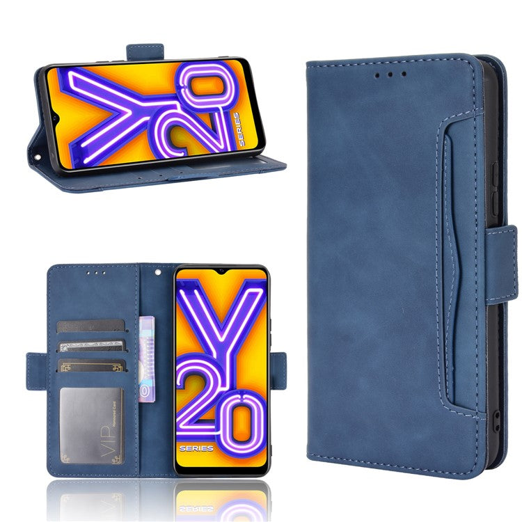 Leather Wallet Phone Cover Shell with Multiple Card-Carrying Slots for Vivo Y20 2020/Y20i - Navy Blue