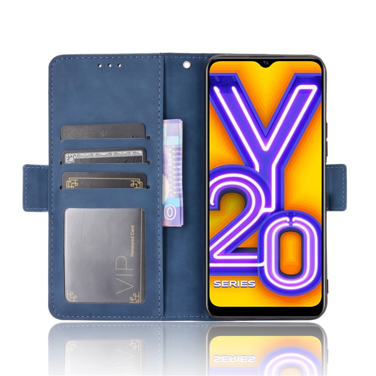 Leather Wallet Phone Cover Shell with Multiple Card-Carrying Slots for Vivo Y20 2020/Y20i - Navy Blue