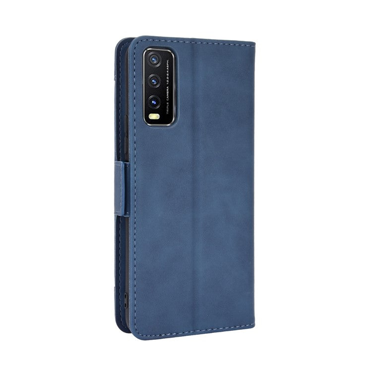 Leather Wallet Phone Cover Shell with Multiple Card-Carrying Slots for Vivo Y20 2020/Y20i - Navy Blue