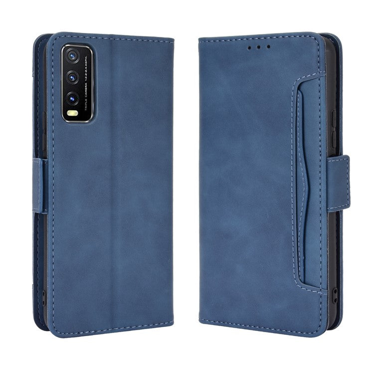 Leather Wallet Phone Cover Shell with Multiple Card-Carrying Slots for Vivo Y20 2020/Y20i - Navy Blue