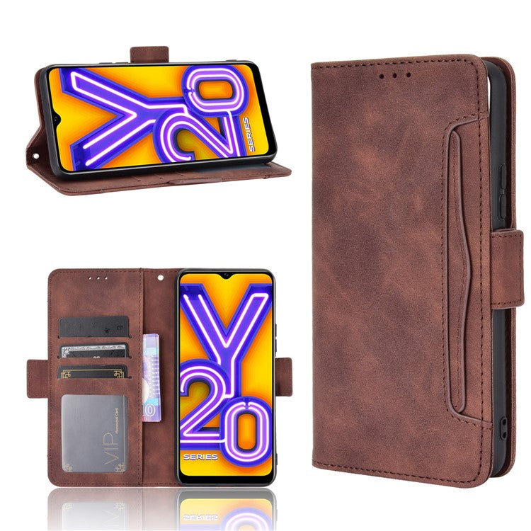 Leather Wallet Phone Cover Shell with Multiple Card-Carrying Slots for Vivo Y20 2020/Y20i - Brown