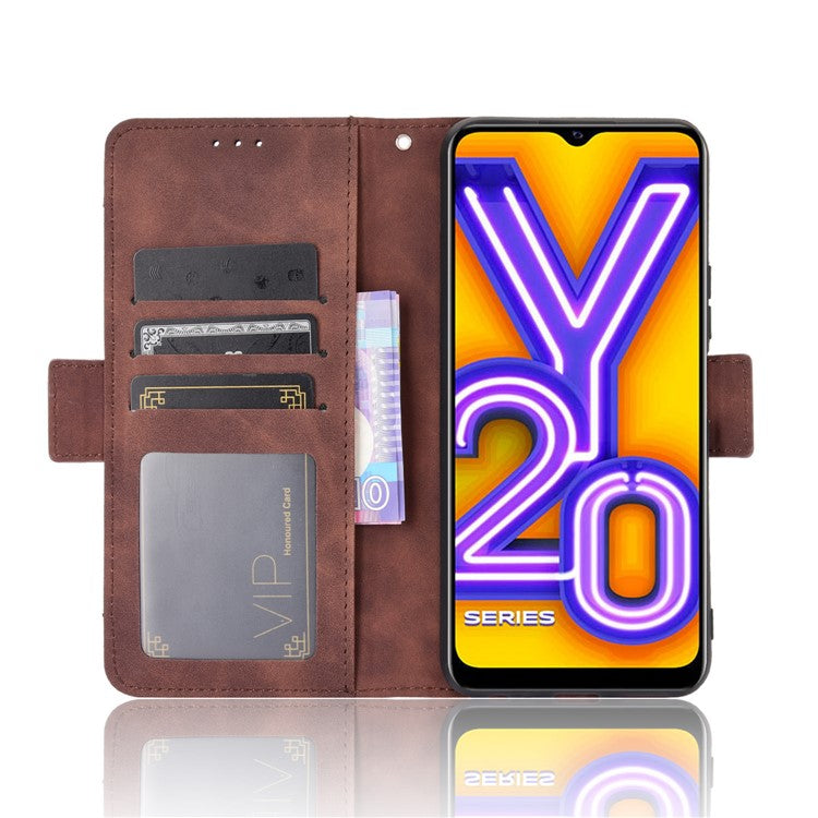 Leather Wallet Phone Cover Shell with Multiple Card-Carrying Slots for Vivo Y20 2020/Y20i - Brown