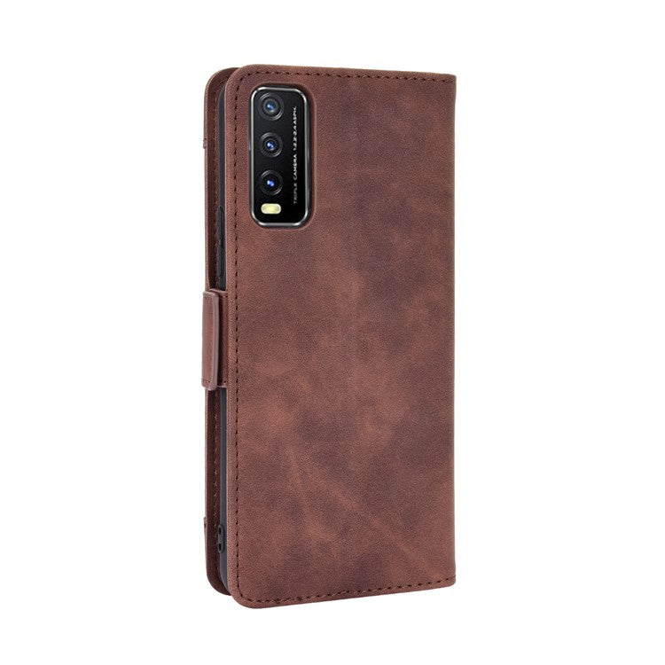 Leather Wallet Phone Cover Shell with Multiple Card-Carrying Slots for Vivo Y20 2020/Y20i - Brown