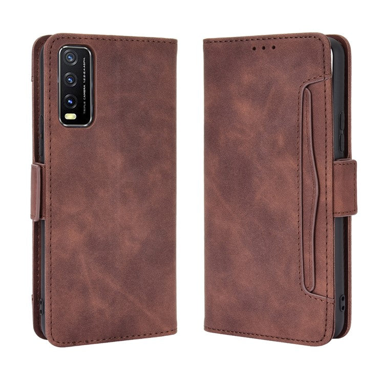 Leather Wallet Phone Cover Shell with Multiple Card-Carrying Slots for Vivo Y20 2020/Y20i - Brown