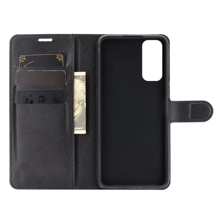 Litchi Skin Wallet Leather Cell Phone Case for vivo Y20s/ Y11s/ Y30 (China)/ Y20/ Y20i/ iQOO U1x - Black