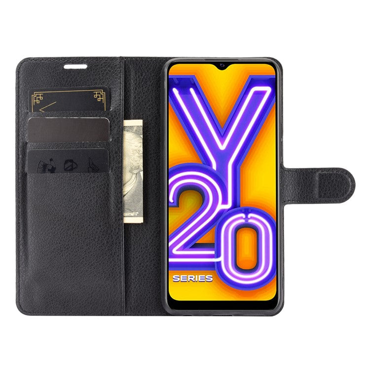 Litchi Skin Wallet Leather Cell Phone Case for vivo Y20s/ Y11s/ Y30 (China)/ Y20/ Y20i/ iQOO U1x - Black