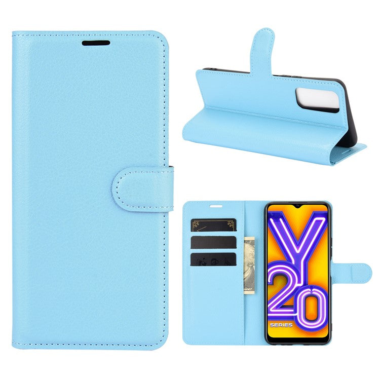 Litchi Skin Wallet Leather Cell Phone Case for vivo Y20s/ Y11s/ Y30 (China)/ Y20/ Y20i/ iQOO U1x - Blue