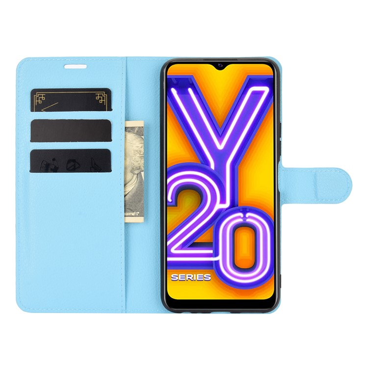 Litchi Skin Wallet Leather Cell Phone Case for vivo Y20s/ Y11s/ Y30 (China)/ Y20/ Y20i/ iQOO U1x - Blue