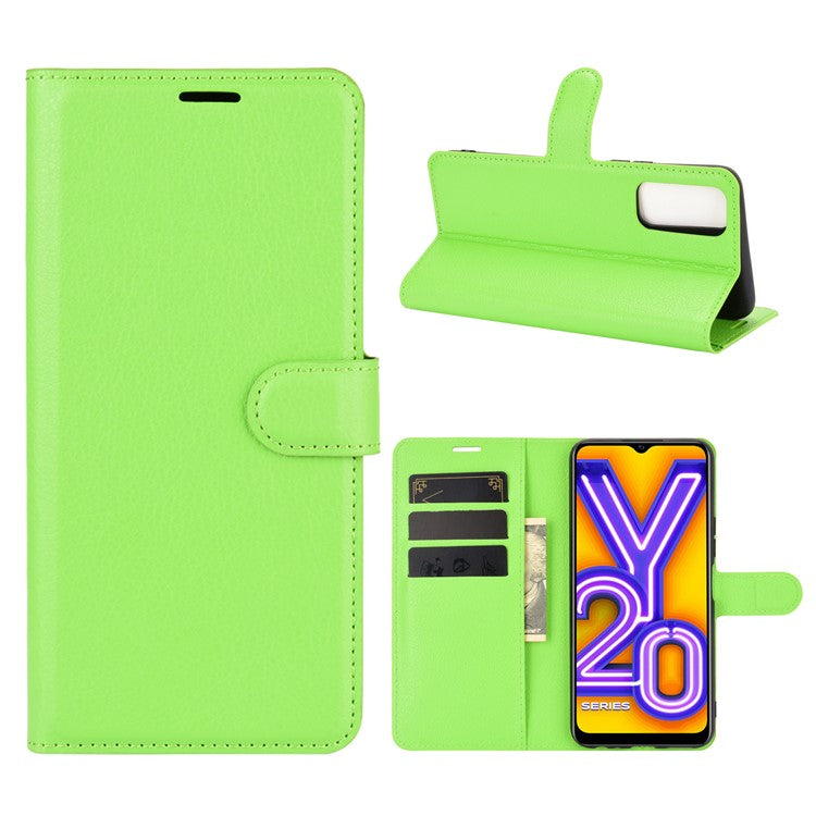 Litchi Skin Wallet Leather Cell Phone Case for vivo Y20s/ Y11s/ Y30 (China)/ Y20/ Y20i/ iQOO U1x - Green