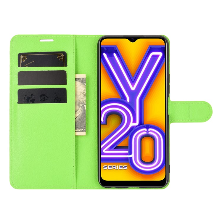 Litchi Skin Wallet Leather Cell Phone Case for vivo Y20s/ Y11s/ Y30 (China)/ Y20/ Y20i/ iQOO U1x - Green