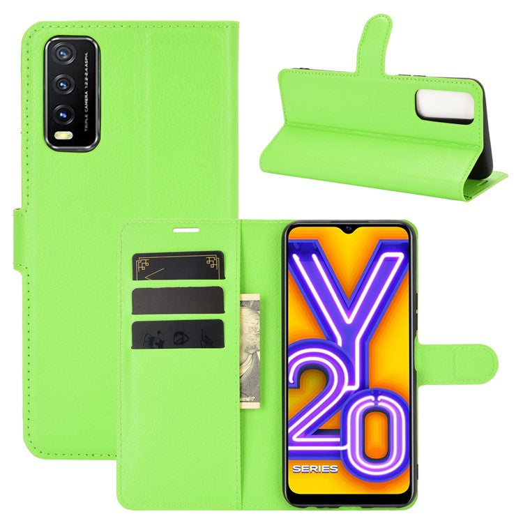 Litchi Skin Wallet Leather Cell Phone Case for vivo Y20s/ Y11s/ Y30 (China)/ Y20/ Y20i/ iQOO U1x - Green