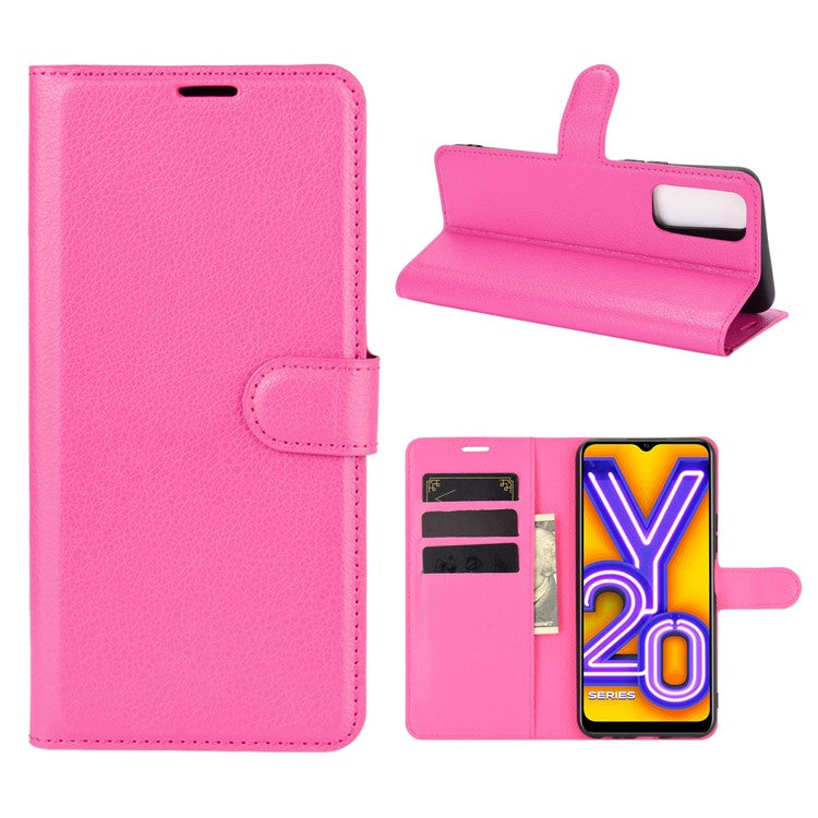 Litchi Skin Wallet Leather Cell Phone Case for vivo Y20s/ Y11s/ Y30 (China)/ Y20/ Y20i/ iQOO U1x - Rose