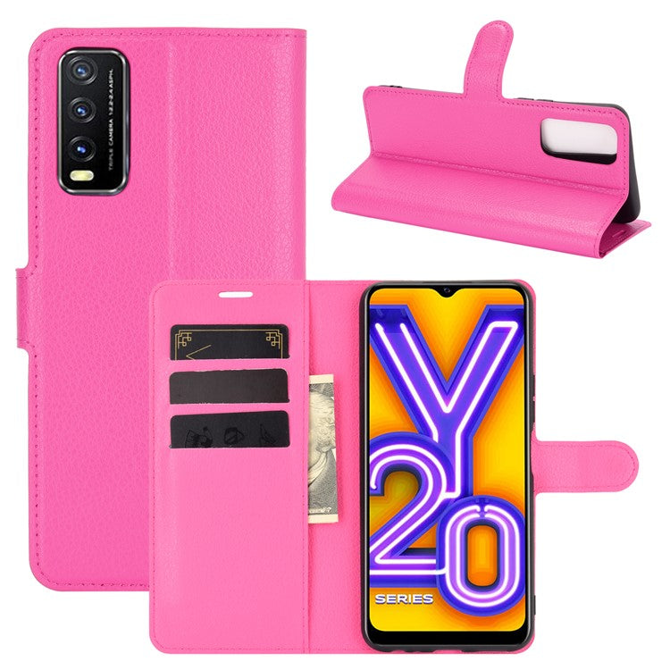 Litchi Skin Wallet Leather Cell Phone Case for vivo Y20s/ Y11s/ Y30 (China)/ Y20/ Y20i/ iQOO U1x - Rose