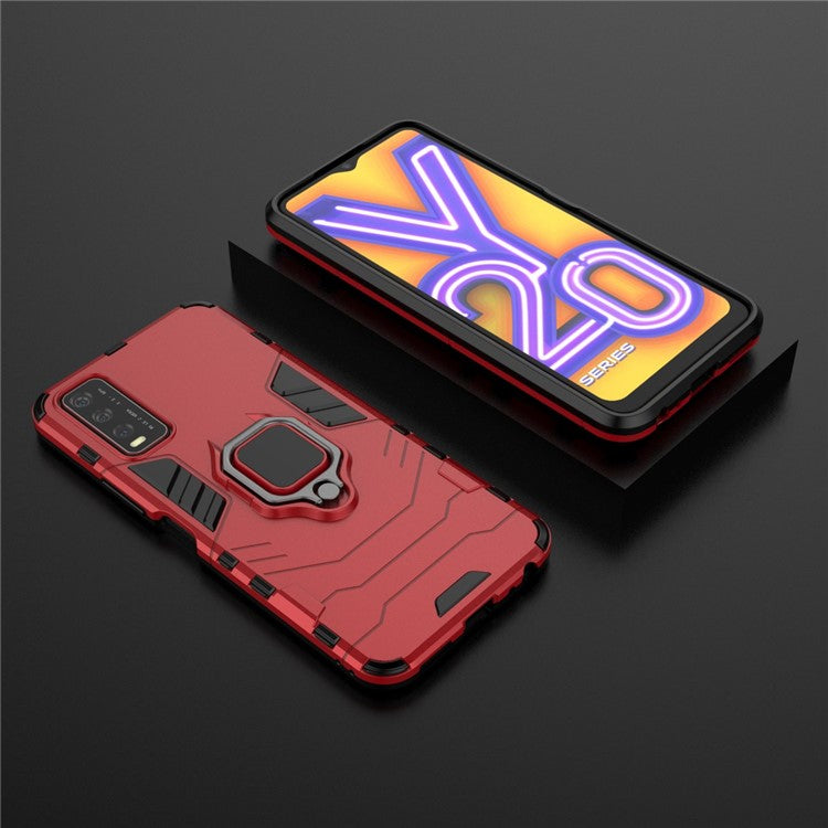 Ring-Shape Kickstand PC + TPU Phone Case for Vivo Y20 - Red