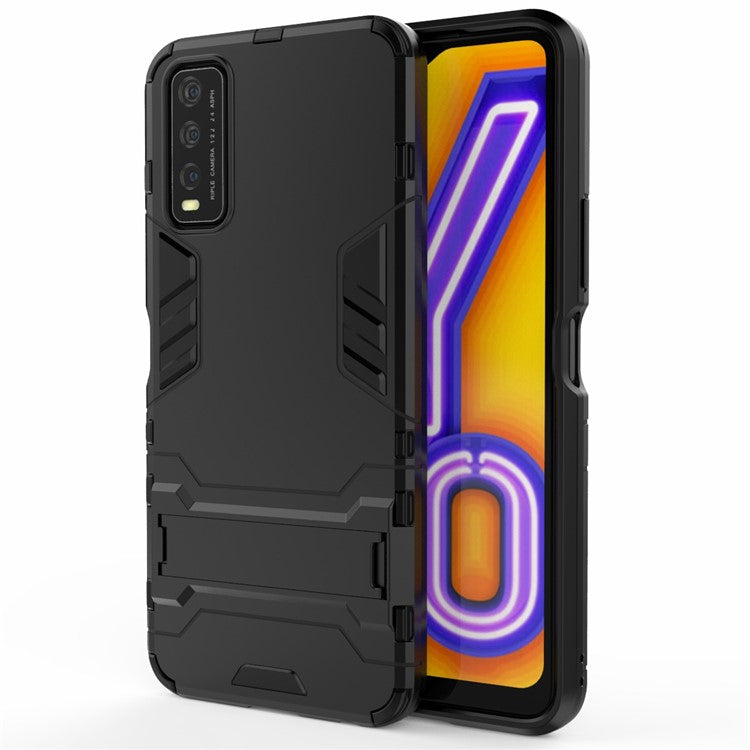 For Vivo Y20 Supporting Kickstand Plastic + TPU  Hybrid Phone Case Shell - Black