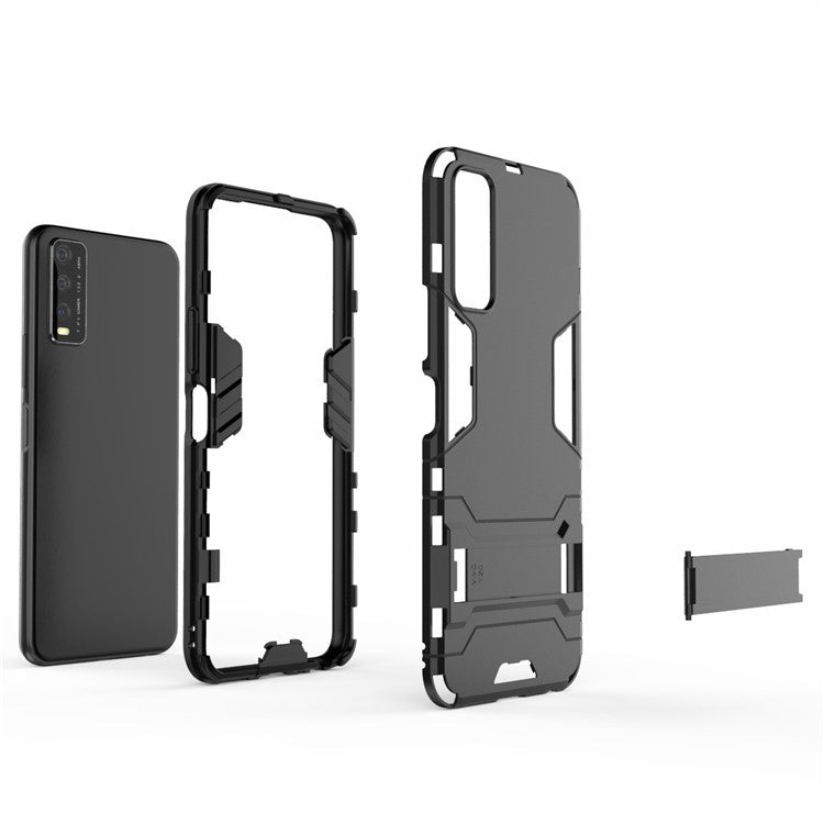 For Vivo Y20 Supporting Kickstand Plastic + TPU  Hybrid Phone Case Shell - Black