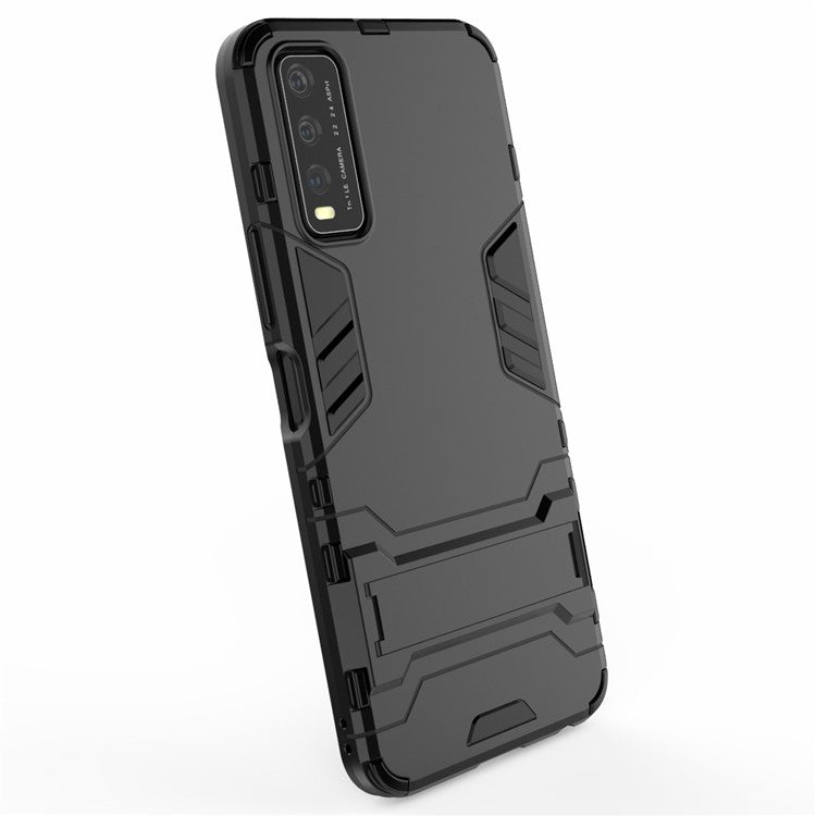 For Vivo Y20 Supporting Kickstand Plastic + TPU  Hybrid Phone Case Shell - Black