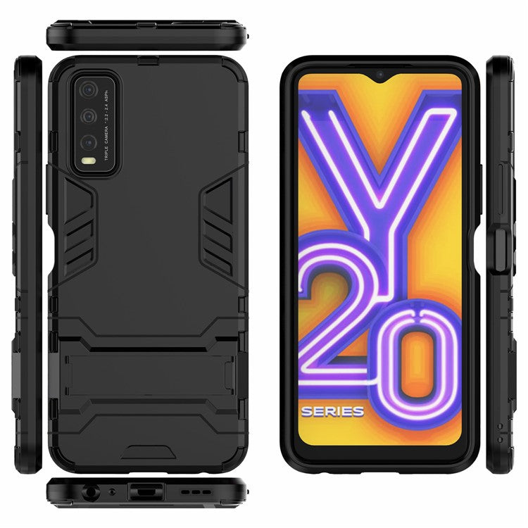 For Vivo Y20 Supporting Kickstand Plastic + TPU  Hybrid Phone Case Shell - Black