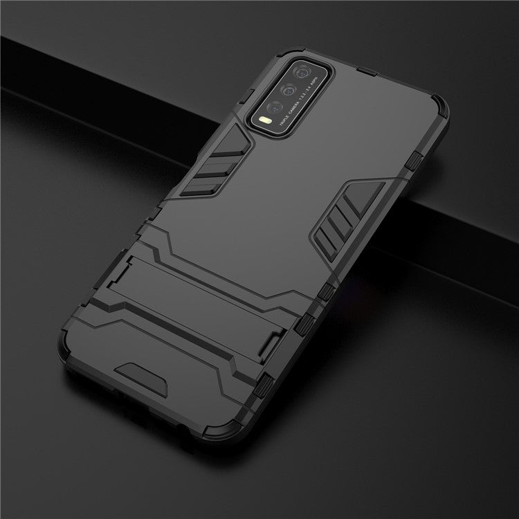 For Vivo Y20 Supporting Kickstand Plastic + TPU  Hybrid Phone Case Shell - Black