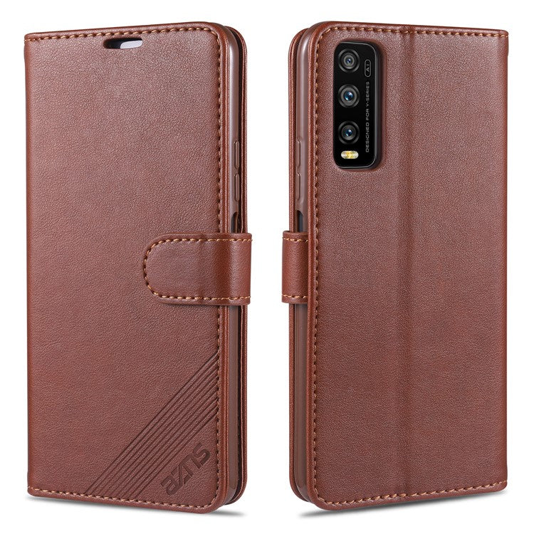 AZNS TPU + PU Leather Phone Protective Case for Vivo Y20/Y20i - Brown