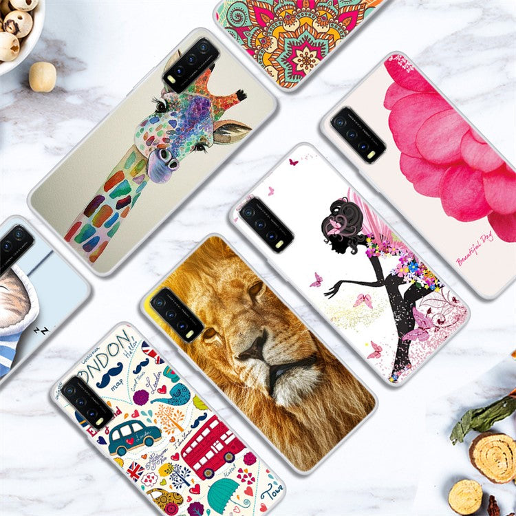 Pattern Printing Soft TPU Back Case for vivo Y20 - Beautiful Flower