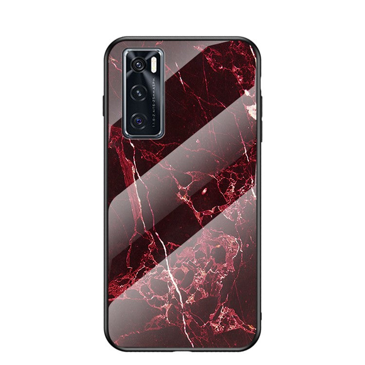 Marble Pattern TPU + PC + Tempered Glass Cell Phone Hybrid Cover for Vivo V20 SE - Red Marble