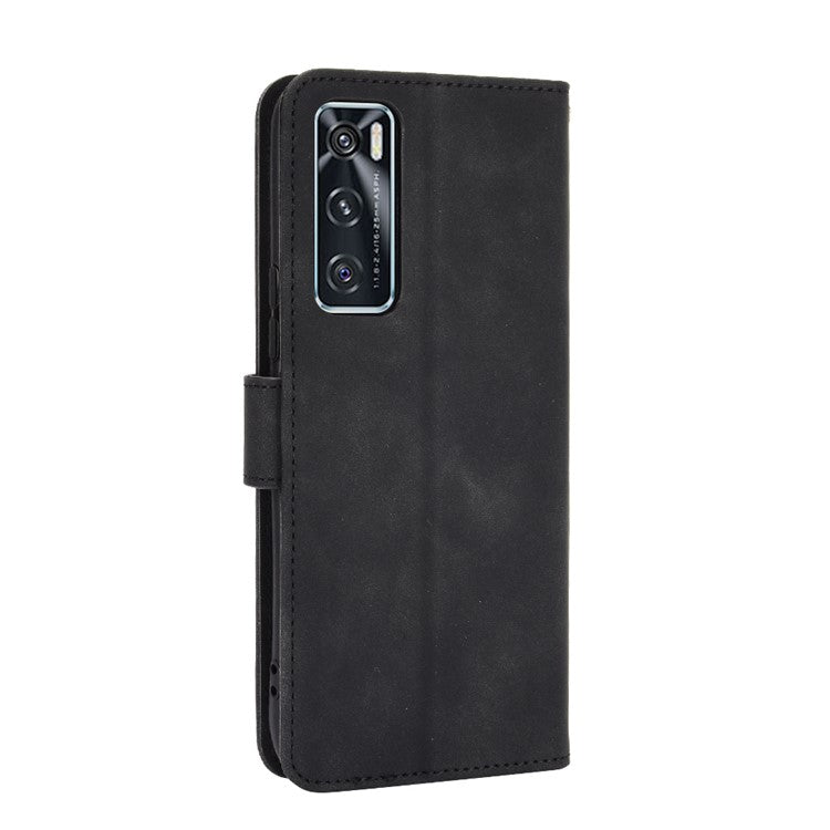 Skin-Feeling PU Leather Flip Phone Wallet Case with Wrist Strap for Vivo V20 SE/Y70 2020 - Black