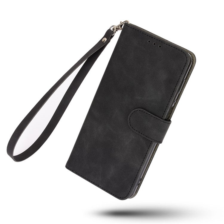 Skin-Feeling PU Leather Flip Phone Wallet Case with Wrist Strap for Vivo V20 SE/Y70 2020 - Black