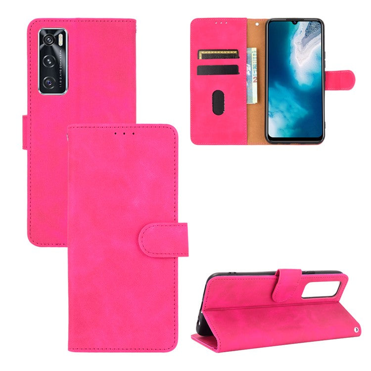 Skin-Feeling PU Leather Flip Phone Wallet Case with Wrist Strap for Vivo V20 SE/Y70 2020 - Rose