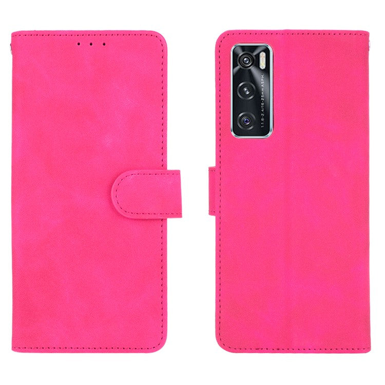 Skin-Feeling PU Leather Flip Phone Wallet Case with Wrist Strap for Vivo V20 SE/Y70 2020 - Rose