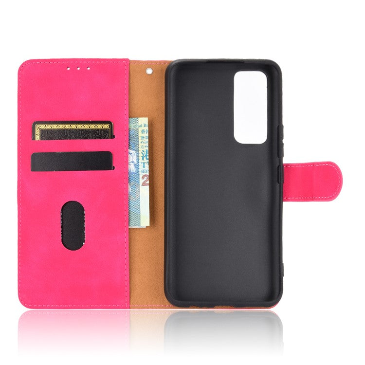 Skin-Feeling PU Leather Flip Phone Wallet Case with Wrist Strap for Vivo V20 SE/Y70 2020 - Rose