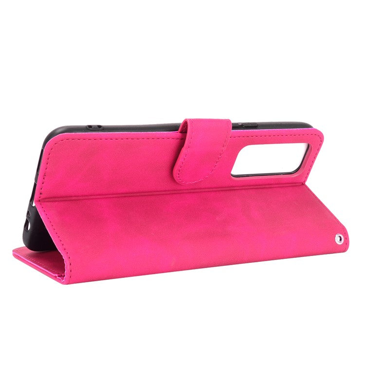 Skin-Feeling PU Leather Flip Phone Wallet Case with Wrist Strap for Vivo V20 SE/Y70 2020 - Rose