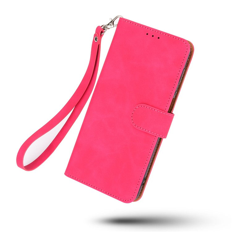 Skin-Feeling PU Leather Flip Phone Wallet Case with Wrist Strap for Vivo V20 SE/Y70 2020 - Rose