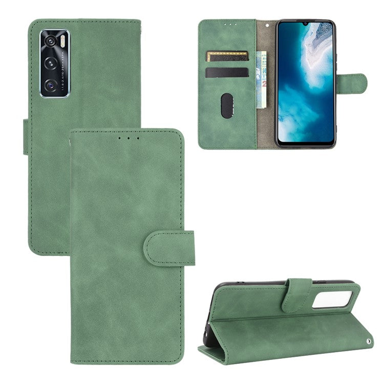 Skin-Feeling PU Leather Flip Phone Wallet Case with Wrist Strap for Vivo V20 SE/Y70 2020 - Green