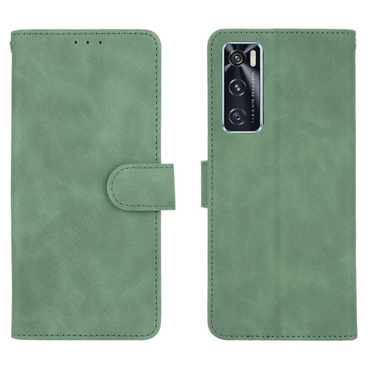 Skin-Feeling PU Leather Flip Phone Wallet Case with Wrist Strap for Vivo V20 SE/Y70 2020 - Green