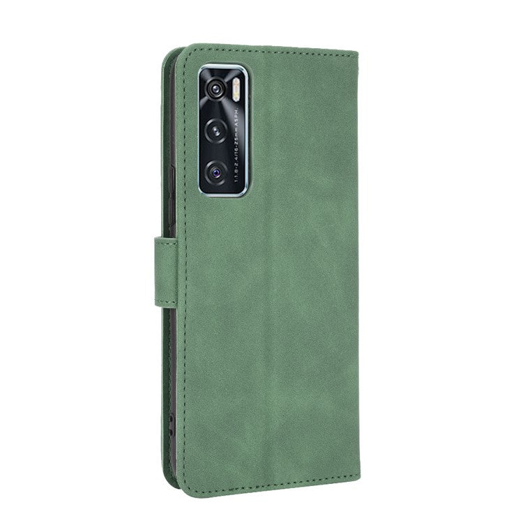 Skin-Feeling PU Leather Flip Phone Wallet Case with Wrist Strap for Vivo V20 SE/Y70 2020 - Green