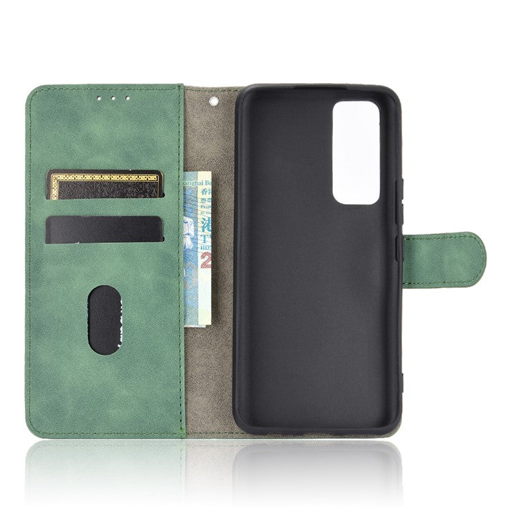 Skin-Feeling PU Leather Flip Phone Wallet Case with Wrist Strap for Vivo V20 SE/Y70 2020 - Green