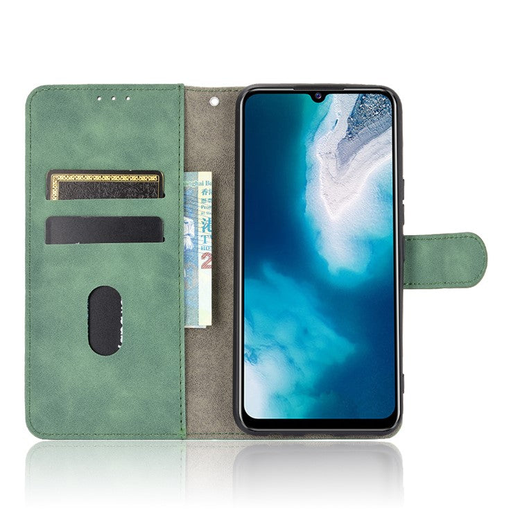 Skin-Feeling PU Leather Flip Phone Wallet Case with Wrist Strap for Vivo V20 SE/Y70 2020 - Green