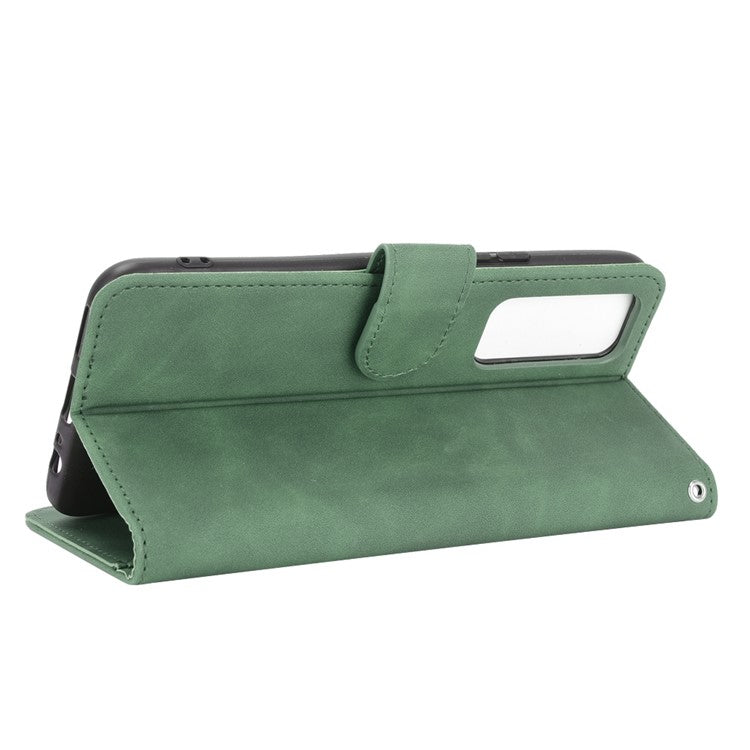 Skin-Feeling PU Leather Flip Phone Wallet Case with Wrist Strap for Vivo V20 SE/Y70 2020 - Green