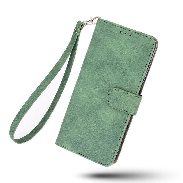 Skin-Feeling PU Leather Flip Phone Wallet Case with Wrist Strap for Vivo V20 SE/Y70 2020 - Green