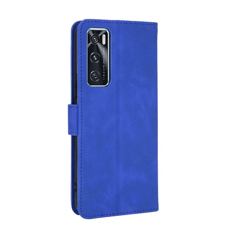 Skin-Feeling PU Leather Flip Phone Wallet Case with Wrist Strap for Vivo V20 SE/Y70 2020 - Blue