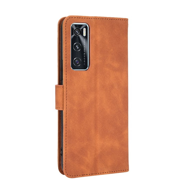 Skin-Feeling PU Leather Flip Phone Wallet Case with Wrist Strap for Vivo V20 SE/Y70 2020 - Brown