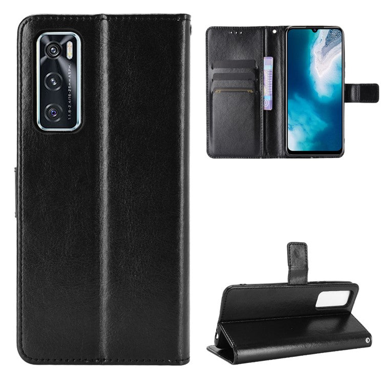 Crazy Horse Wallet Stand Leather Shell with Strap for vivo V20 SE / vivo Y70 2020 - Black