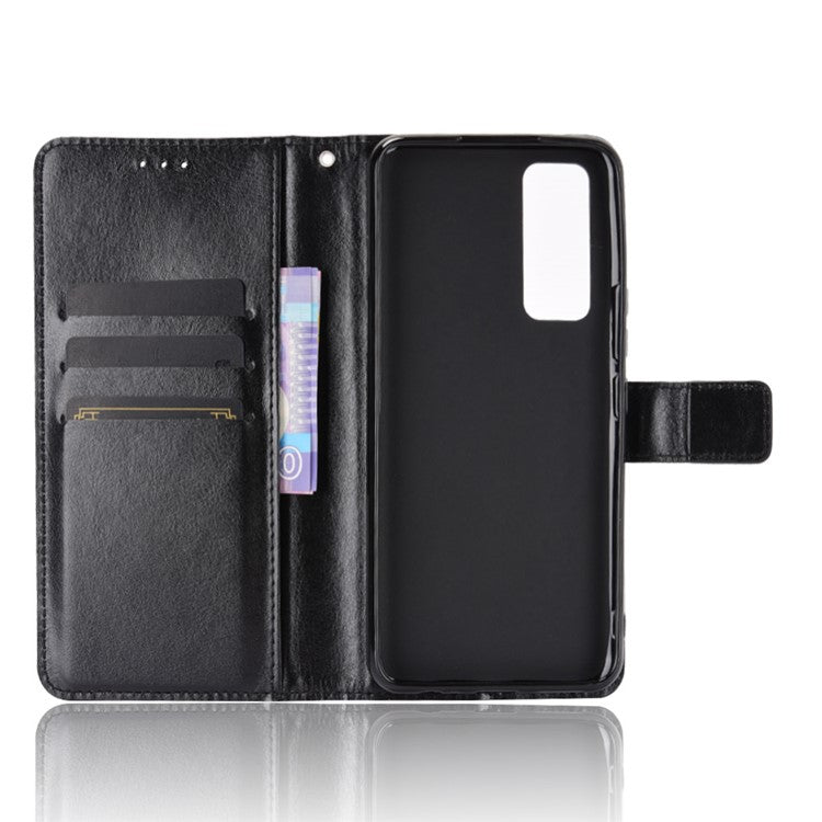 Crazy Horse Wallet Stand Leather Shell with Strap for vivo V20 SE / vivo Y70 2020 - Black