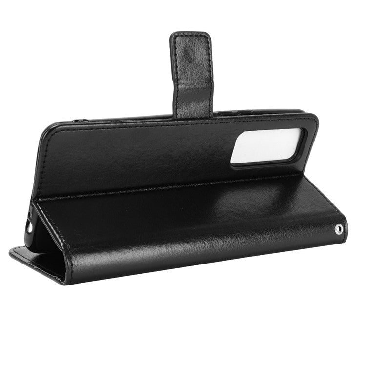 Crazy Horse Wallet Stand Leather Shell with Strap for vivo V20 SE / vivo Y70 2020 - Black