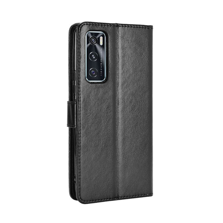 Crazy Horse Wallet Stand Leather Shell with Strap for vivo V20 SE / vivo Y70 2020 - Black