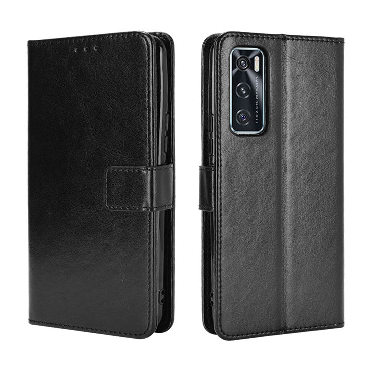 Crazy Horse Wallet Stand Leather Shell with Strap for vivo V20 SE / vivo Y70 2020 - Black